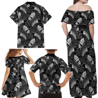 Grayscale Monstera Family Matching Off Shoulder Maxi Dress and Hawaiian Shirt Polynesian Tribal Pattern - Polynesian Pride