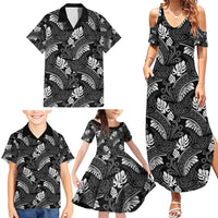 Grayscale Monstera Family Matching Summer Maxi Dress and Hawaiian Shirt Polynesian Tribal Pattern - Polynesian Pride