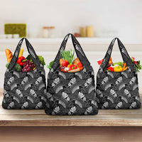 Grayscale Monstera Grocery Bag Polynesian Tribal Pattern - Polynesian Pride