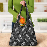 Grayscale Monstera Grocery Bag Polynesian Tribal Pattern - Polynesian Pride