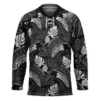 Grayscale Monstera Hockey Jersey Polynesian Tribal Pattern LT01 Unisex Black - Polynesian Pride