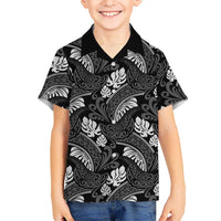 Grayscale Monstera Kid Hawaiian Shirt Polynesian Tribal Pattern LT01 Kid Black - Polynesian Pride