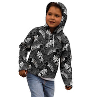 Grayscale Monstera Kid Hoodie Polynesian Tribal Pattern - Polynesian Pride