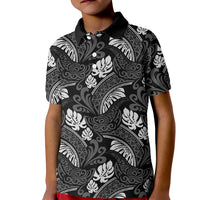 Grayscale Monstera Kid Polo Shirt Polynesian Tribal Pattern LT01 Kid Black - Polynesian Pride
