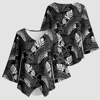 Grayscale Monstera Kimono Sleeve Blouse Polynesian Tribal Pattern LT01 - Polynesian Pride