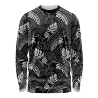 Grayscale Monstera Long Sleeve Shirt Polynesian Tribal Pattern LT01 Unisex Black - Polynesian Pride