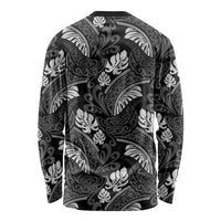Grayscale Monstera Long Sleeve Shirt Polynesian Tribal Pattern LT01 - Polynesian Pride