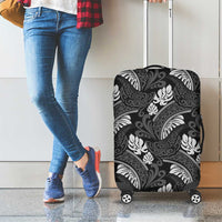 Grayscale Monstera Luggage Cover Polynesian Tribal Pattern - Polynesian Pride