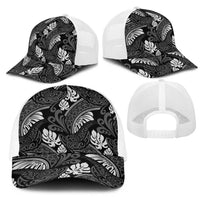 Grayscale Monstera Mesh Trucker Cap Polynesian Tribal Pattern LT01 - Polynesian Pride