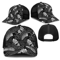 Grayscale Monstera Mesh Trucker Cap Polynesian Tribal Pattern LT01 - Polynesian Pride