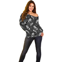 Grayscale Monstera Off Shoulder Sweater Polynesian Tribal Pattern - Polynesian Pride