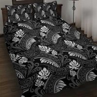 Grayscale Monstera Quilt Bed Set Polynesian Tribal Pattern - Polynesian Pride
