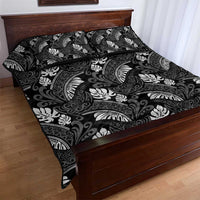 Grayscale Monstera Quilt Bed Set Polynesian Tribal Pattern - Polynesian Pride