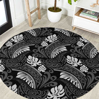 Grayscale Monstera Round Carpet Polynesian Tribal Pattern - Polynesian Pride
