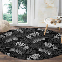 Grayscale Monstera Round Carpet Polynesian Tribal Pattern - Polynesian Pride