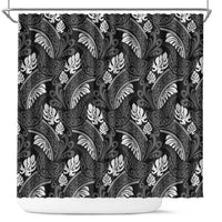 Grayscale Monstera Shower Curtain Polynesian Tribal Pattern - Polynesian Pride