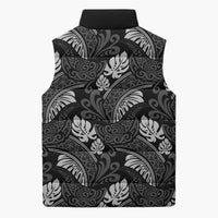 Grayscale Monstera Sleeveless Puffer Jacket Polynesian Tribal Pattern LT01 - Polynesian Pride