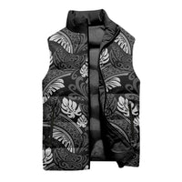 Grayscale Monstera Sleeveless Puffer Jacket Polynesian Tribal Pattern LT01 - Polynesian Pride