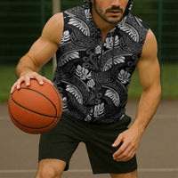 Grayscale Monstera Sleeveless Zip Hoodie Polynesian Tribal Pattern LT01 - Polynesian Pride