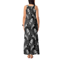 Grayscale Monstera Tank Maxi Dress Polynesian Tribal Pattern LT01 - Polynesian Pride