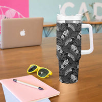 Grayscale Monstera Tumbler With Handle Polynesian Tribal Pattern - Polynesian Pride