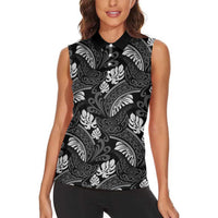Grayscale Monstera Women Sleeveless Polo Shirt Polynesian Tribal Pattern LT01 - Polynesian Pride
