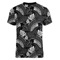 Grayscale Monstera Women V-Neck T-Shirt Polynesian Tribal Pattern LT01 - Polynesian Pride