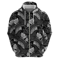 Grayscale Monstera Zip Hoodie Polynesian Tribal Pattern LT01 - Polynesian Pride