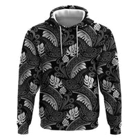 Grayscale Monstera Zip Hoodie Polynesian Tribal Pattern LT01 Pullover Hoodie Black - Polynesian Pride