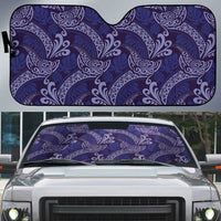 Deep Blue Monstera Auto Sun Shade Polynesian Tribal Pattern - Polynesian Pride