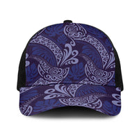 Deep Blue Monstera Baseball Net Cap Polynesian Tribal Pattern LT01 One Size Black Blue - Polynesian Pride