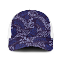 Deep Blue Monstera Baseball Net Cap Polynesian Tribal Pattern LT01 One Size White Blue - Polynesian Pride