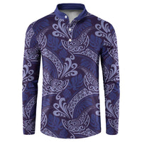 Deep Blue Monstera Button Sweatshirt Polynesian Tribal Pattern LT01 Blue - Polynesian Pride