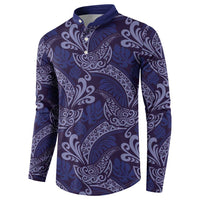 Deep Blue Monstera Button Sweatshirt Polynesian Tribal Pattern LT01 - Polynesian Pride