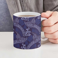 Deep Blue Monstera Ceramic Mug Polynesian Tribal Pattern - Polynesian Pride