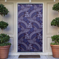 Deep Blue Monstera Door Cover Polynesian Tribal Pattern - Polynesian Pride