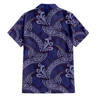 Deep Blue Monstera Family Matching Off Shoulder Short Dress and Hawaiian Shirt Polynesian Tribal Pattern - Polynesian Pride