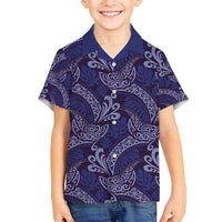 Deep Blue Monstera Family Matching Puletasi and Hawaiian Shirt Polynesian Tribal Pattern LT01 Son's Shirt Blue - Polynesian Pride
