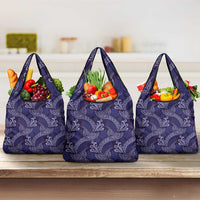 Deep Blue Monstera Grocery Bag Polynesian Tribal Pattern - Polynesian Pride