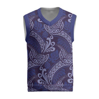 Deep Blue Monstera Christmas Knitted V-Neck Vest Polynesian Tribal Pattern LT01 Blue - Polynesian Pride