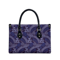Deep Blue Monstera Leather Bag Polynesian Tribal Pattern - Polynesian Pride