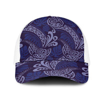 Deep Blue Monstera Mesh Trucker Cap Polynesian Tribal Pattern LT01 One Size White Blue - Polynesian Pride