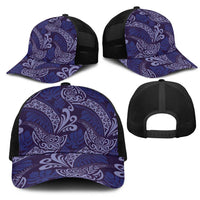 Deep Blue Monstera Mesh Trucker Cap Polynesian Tribal Pattern LT01 - Polynesian Pride