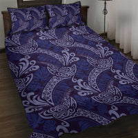 Deep Blue Monstera Quilt Bed Set Polynesian Tribal Pattern - Polynesian Pride