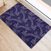 Deep Blue Monstera Rubber Doormat Polynesian Tribal Pattern LT01 - Polynesian Pride