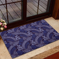Deep Blue Monstera Rubber Doormat Polynesian Tribal Pattern LT01 - Polynesian Pride