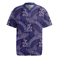 Deep Blue Monstera Rugby Jersey Polynesian Tribal Pattern - Polynesian Pride
