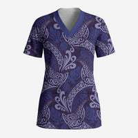 Deep Blue Monstera Scrub Top - Polynesian Tribal Pattern LT01 Adult Blue - Polynesian Pride
