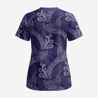 Deep Blue Monstera Scrub Top - Polynesian Tribal Pattern LT01 - Polynesian Pride