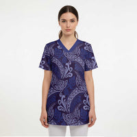 Deep Blue Monstera Scrub Top - Polynesian Tribal Pattern LT01 - Polynesian Pride